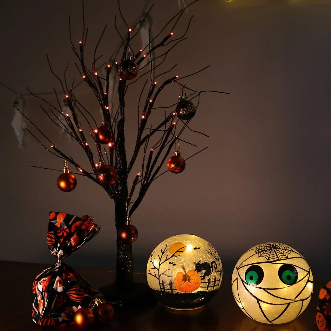Black Glitter Mini Halloween Twig Tree LED Lights 60cm 4 Black Glitter Mini Halloween Twig Tree LED Lights 60cm - Image 2