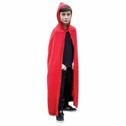Childs Hooded Long Cape Black Red Halloween Costume