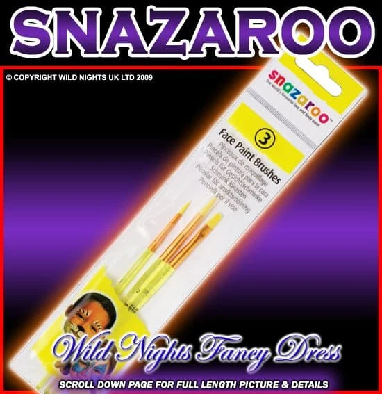 SNAZAROO FACE PAINT 3 PACK ASSORTED BRUSHES SET 3 SNAZAROO FACE PAINT 3 PACK ASSORTED BRUSHES SET