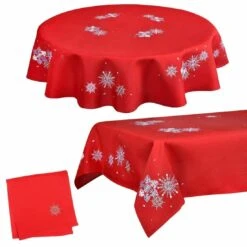 Fabric Christmas Tablecloths Table Covers / Napkins 25 Fabric Christmas Tablecloths Table Covers / Napkins -Halloween Supply Store snowflake red 1600 opt 40876.1591950178.1100.1100