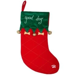 Good Dog Pet Christmas Stocking Red & Green Fabric With Bells -Halloween Supply Store xs3694 1600 1 82736.1547475769.1100.1100