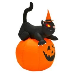 Giant 4ft Inflatable Light Up Pumpkin Black Cat Halloween Outdoor Decoration -Halloween Supply Store xs4237 1600 2 73084