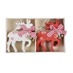 Set Of 6 Reindeer Christmas Tree Decorations Wooden Boxed -Halloween Supply Store xs4518 1600 3 30069.1499422375.1100.1100
