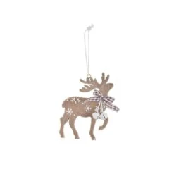 Set Of 6 Reindeer Christmas Tree Decorations Wooden Boxed