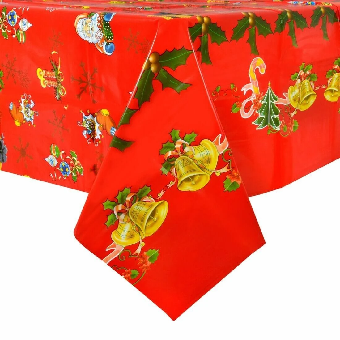 Red & Gold Bells Large Christmas Tablecloth PVC Vinyl Table Cover 3 Red & Gold Bells Large Christmas Tablecloth PVC Vinyl Table Cover